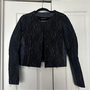 Cropped Denim Jacket with Black Lace Overlay